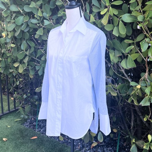 VINCE Striped Color Block White Button Down Shirt Size 2 - Picture 3 of 16
